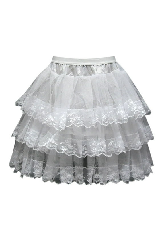 Three Layered Lace Trim Elastic Waist Daily Slip Skirt For Women Clothes