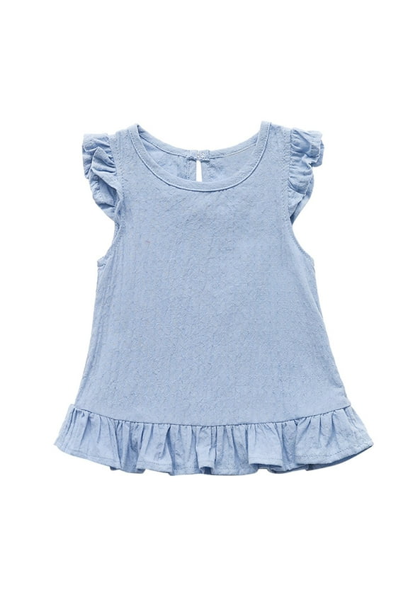 Toddler Baby Girls T Shirt Solid Color Blouse Ruffle Top Cotton Casual Tees Shirt