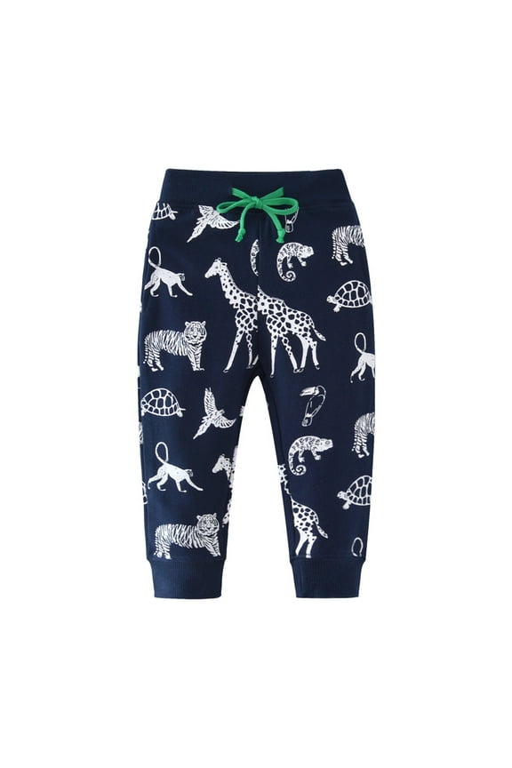 Toddler Boy Girl Cartoon Pattern Sweatpants Cotton Drawstring Elastic Waist Sport Jogger Pants with Pocket Age 1T-7T