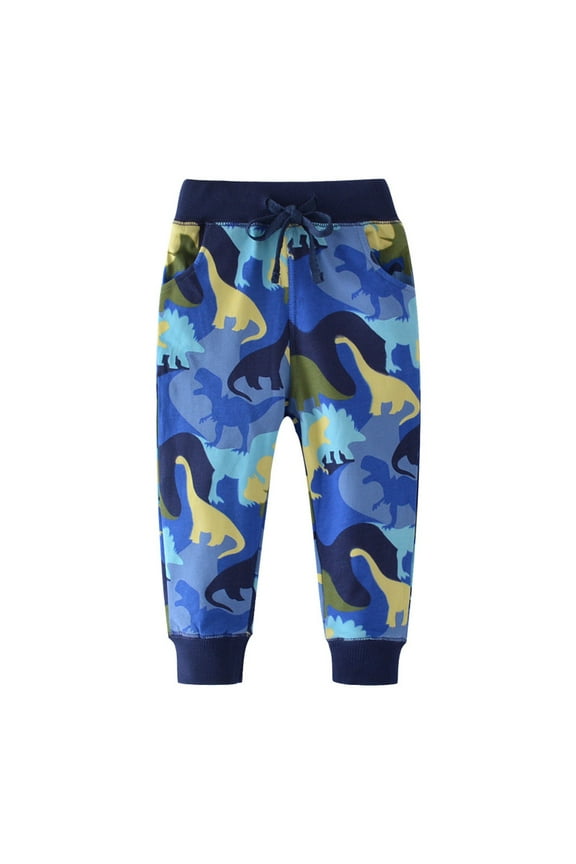 Toddler Boy Girl Cartoon Pattern Sweatpants Cotton Drawstring Elastic Waist Sport Jogger Pants with Pocket Age 1T-7T