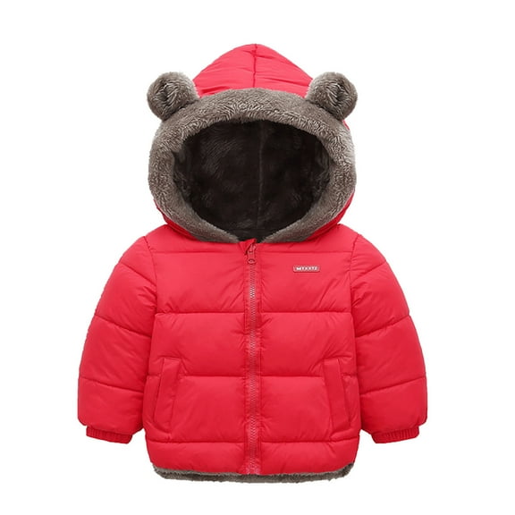 ANINEO Toddler Boys Girls Winter Coat Ears Hooded with Pocket Jacket Thicken Windproof Zipper Warm Outwear