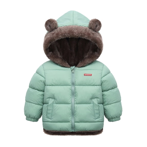 ANINEO Toddler Boys Girls Winter Coat Ears Hooded with Pocket Jacket Thicken Windproof Zipper Warm Outwear