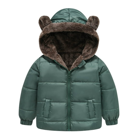 ANINEO Toddler Boys Girls Winter Coat Hooded Jacket Reversible Wear Thicken Windproof Zipper Warm Outwear