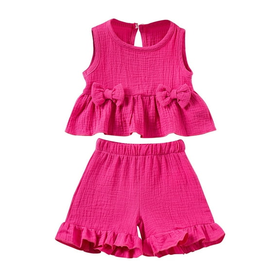 ANINEO Toddler Girls 2PCS Summer Outfits Sweet Cute Sleeveless Tops And Ruffle Shorts Clothing Set, 18-24 Months