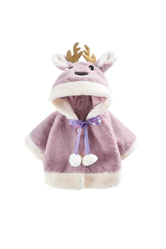 Toddler Girls Christmas Cartoon Deer Outwear Warm Hooded Coat Princess Cloak Cape Red White