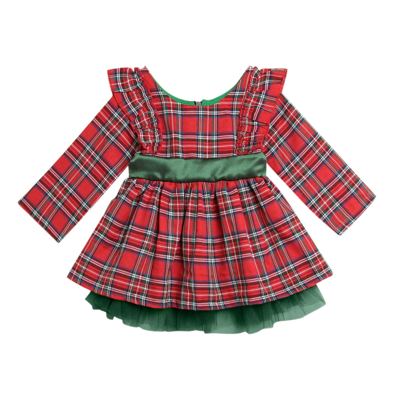 white christmas dresses Petit Bebe Baby / Toddler Girls Red Holiday Plaid Smocked Christmas Trees Dress main image 1
