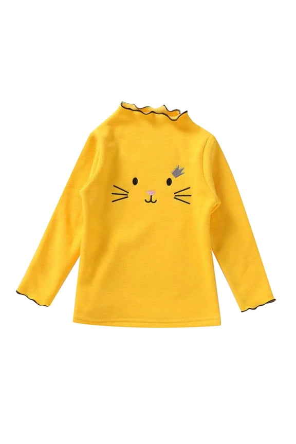 Toddler Girls Long Sleeve Ruffle T Shirts Cat Print Top Shirts Casual Blouse