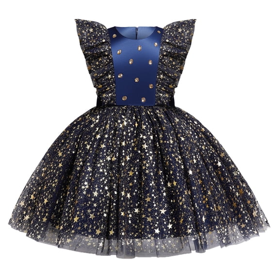 ANINEO Toddler Girls Princess Dress Flying Sleeves Babys Performance Dress with Hot Mesh Skirt