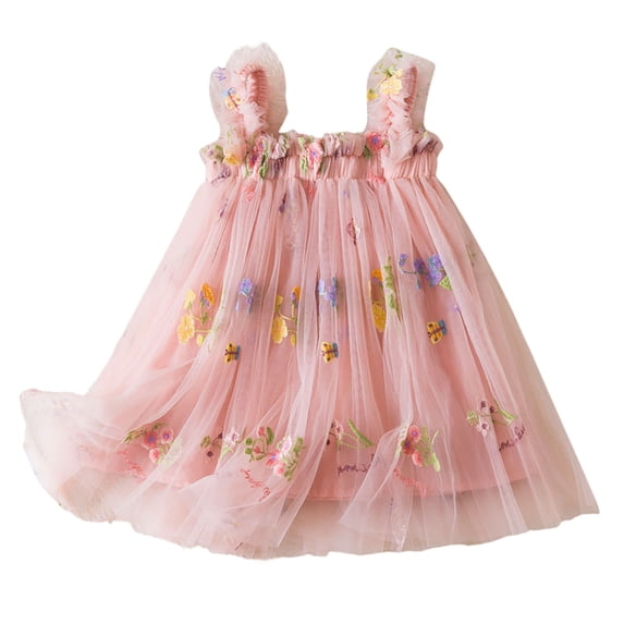ANINEO Toddler Girls Sleeveless Embroider Princess Dress Dance Party Floral Dresses Clothes