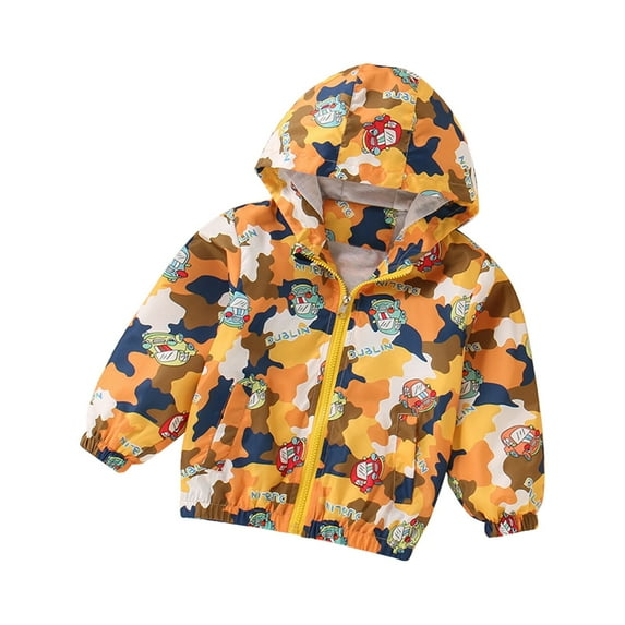 ANINEO Toddler Kids Baby Boys Cartoon Car Print Jacket Zipper Hooded Windproof Coat Windbreaker Outwear