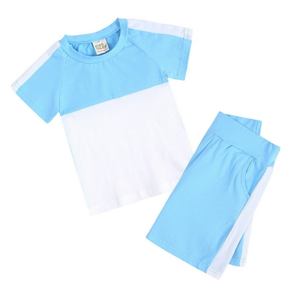 ANINEO Toddler Kids Baby Boys Girls 2PCS Tracksuit Summer Outfits Color Block Short Sleeve T-Shirt With Shorts Sets 2PCS Outfits, 12-24 Months