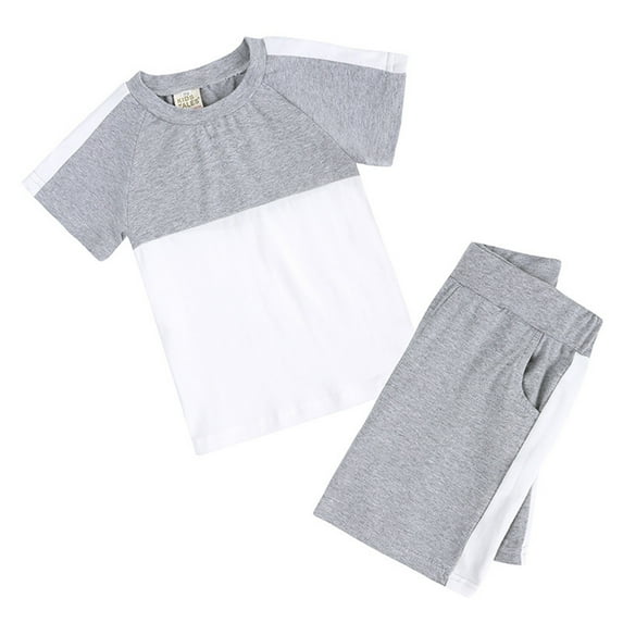 ANINEO Toddler Kids Baby Boys Girls 2PCS Tracksuit Summer Outfits Color Block Short Sleeve T-Shirt With Shorts Sets 2PCS Outfits, 3-4 Years