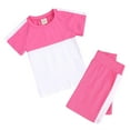 thumbnail image 1 of ANINEO Toddler Kids Baby Boys Girls 2PCS Tracksuit Summer Outfits Color Block Short Sleeve T-Shirt With Shorts Sets 2PCS Outfits, 9-12 Months, 1 of 8