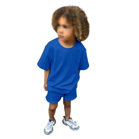 ANINEO Toddler Kids Baby Boys Girls 2PCS Tracksuit Summer Outfits Solid Color Short Sleeve T-Shirt With Shorts Sets 2PCS Outfits, 10-11 Years