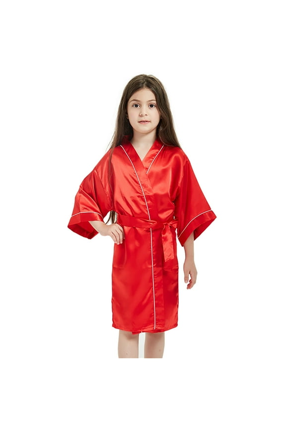 Toddler Kids Baby Boys Girls Silk Satin Bathrobe Long Sleeve Kimono Robes Nightgown Sleepwear Clothes