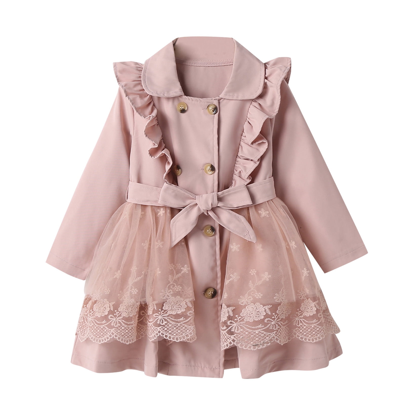 Haloumoning Girls Dress Coat Kids Ruffle Button Down Cute Bow Long