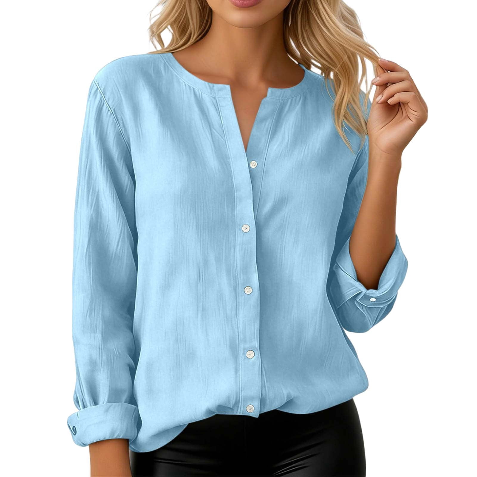 ANINEO Women Blouses Relaxed Fit Knit Shirt For With Stand Collar ...