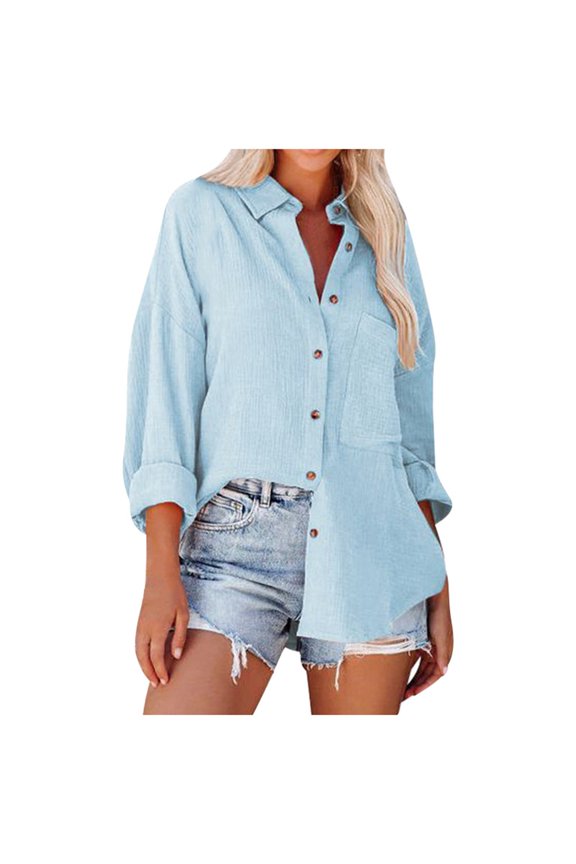 Women Blouses Relaxed Fit Off Shoulder Batwing Sleeve Casual Long Sleeve Blouse For Women Turndown Collar Solid Color Vacation Female Back To School Tops