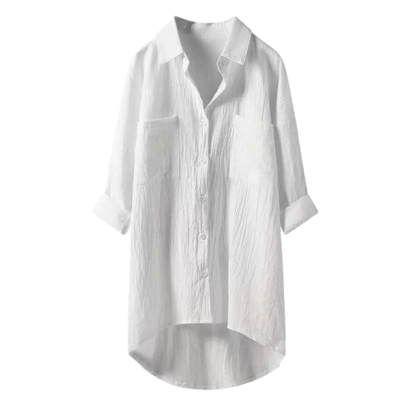 ANINEO Women Blouses Temperament Solid Color Linen Shirt Loose Autumn ...