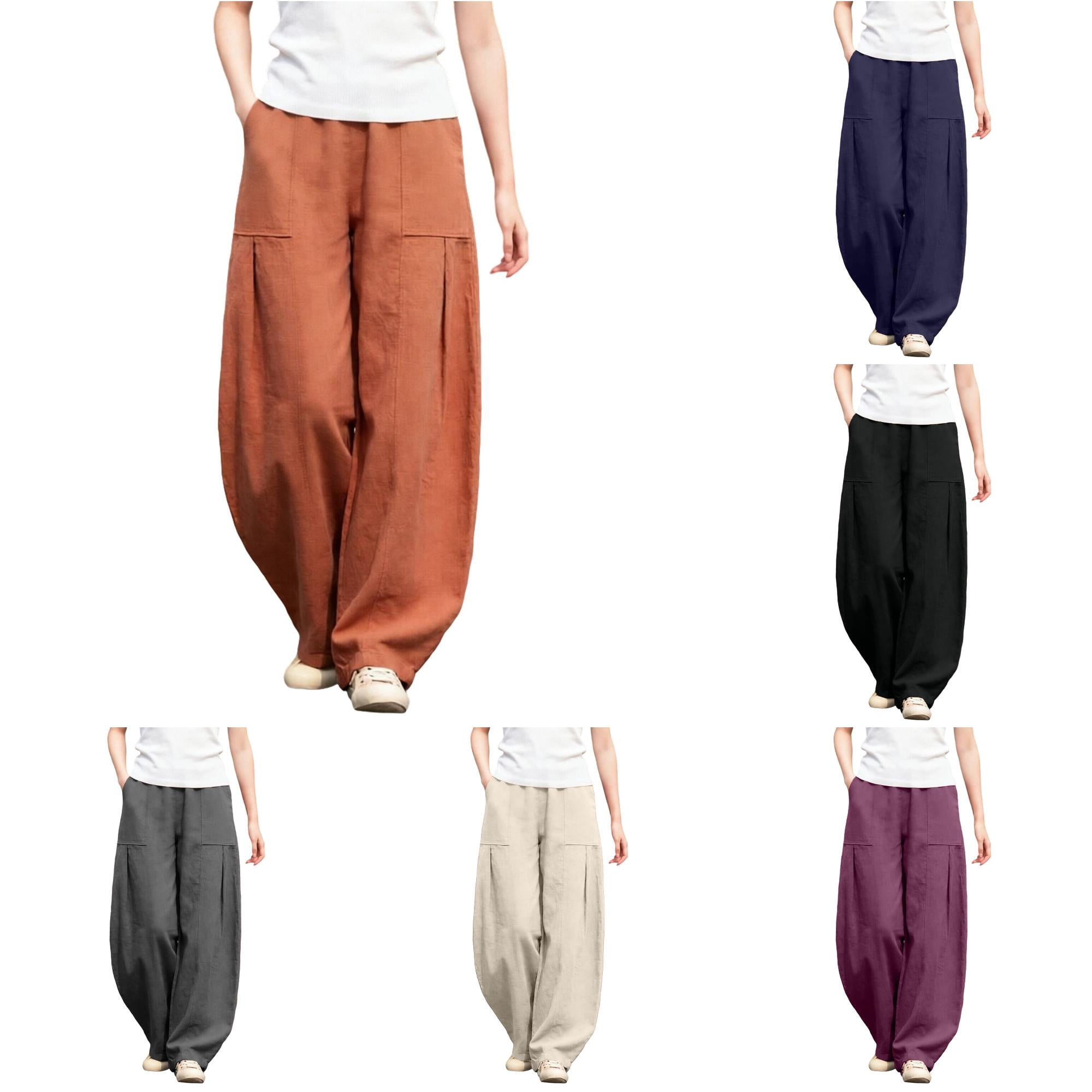 ANINEO Women Casual Palazzo Pants High Waist Loose Wide Leg Trousers ...