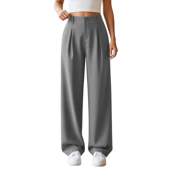 ANINEO Women Casual Wide Leg Dress Pants High Waist Flowy Trousers With Dragging Hem For Commute And Daily Wear Solid Color Birthday Bottoms Female Slacks