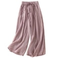 thumbnail image 1 of ANINEO Women Casual Wide Leg Pants With Embroidery Elastic Waist Flowy Straight Hem Summer Versatile Linen Trousers Solid Color Birthday Daily Female Slacks, 1 of 3