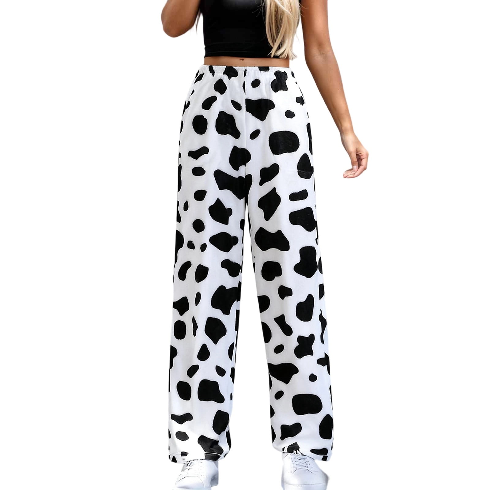 ANINEO Women Cow Print Warm Casual Comfort Loose Long Pants And Pajama ...