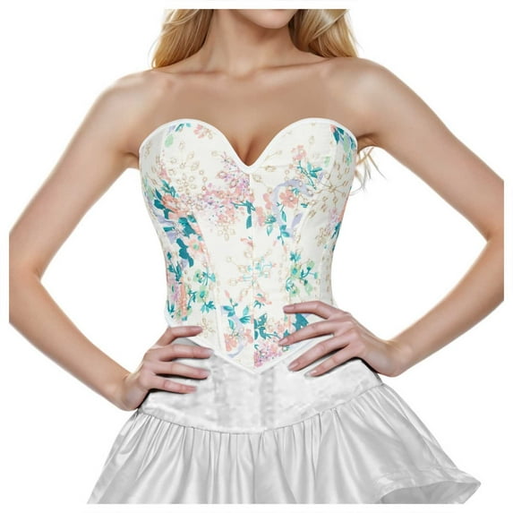 ANINEO Women Elegant Vintage Cap Sleeves Brocade Bustier Corset Tops