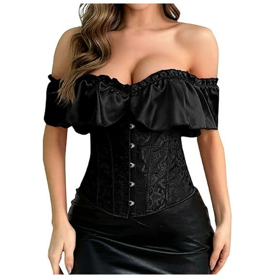 ANINEO Women Elegant Vintage Cap Sleeves Brocade Bustier Corset Tops