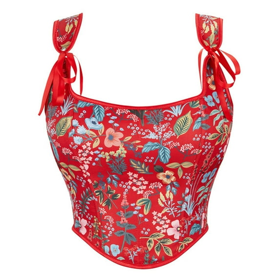 ANINEO Women Elegant Vintage Cap Sleeves Brocade Bustier Corset Tops