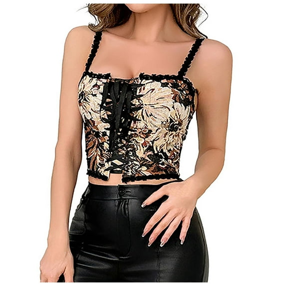 ANINEO Women Elegant Vintage Cap Sleeves Brocade Bustier Corset Tops
