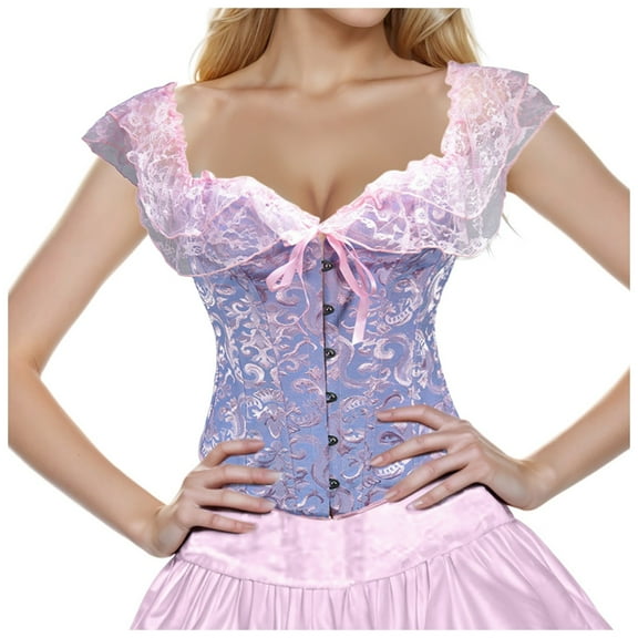 ANINEO Women Elegant Vintage Cap Sleeves Brocade Bustier Corset Tops
