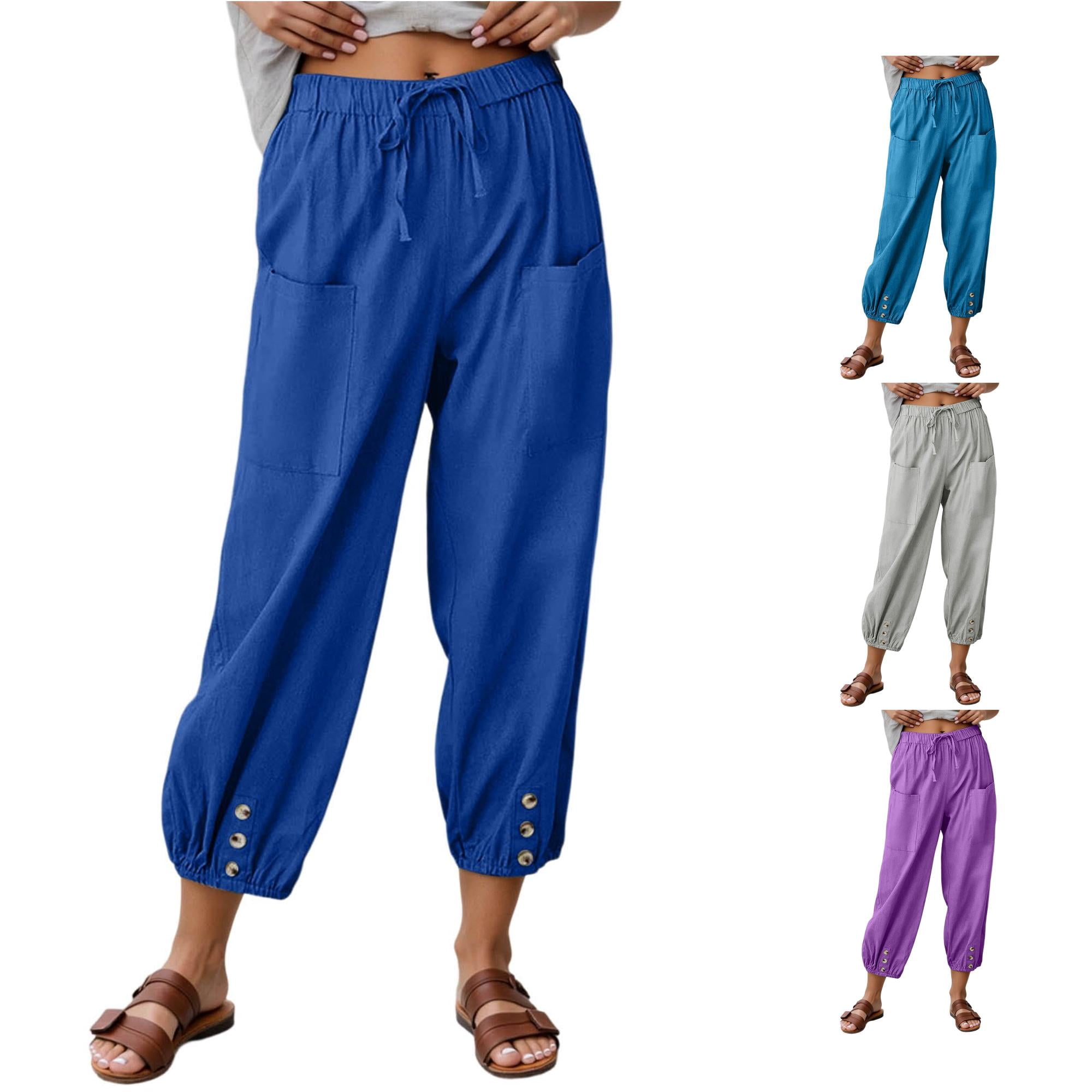 ANINEO Women High Waist Casual Pants For Button Front Wide Leg Cropped ...