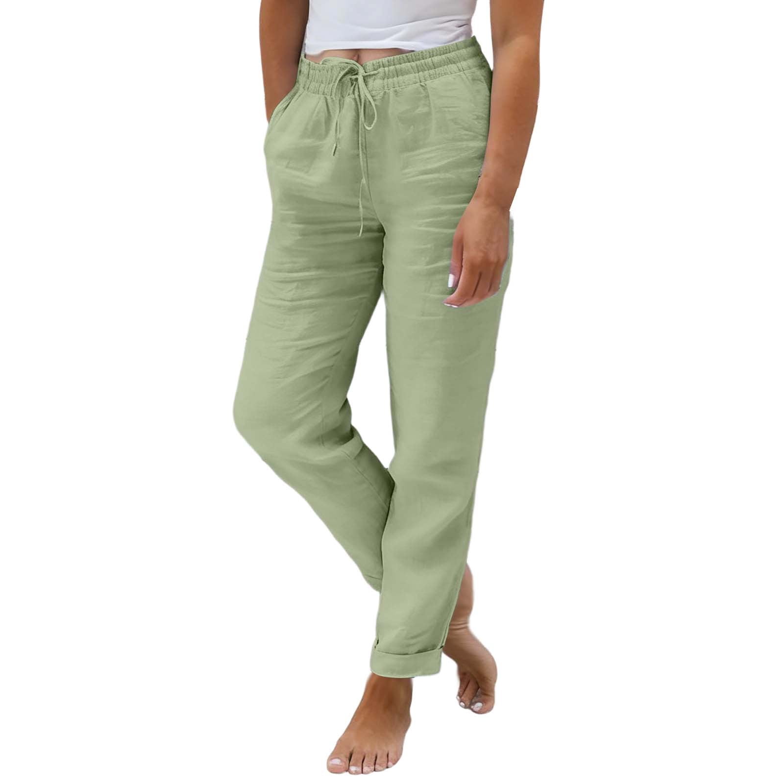ANINEO Women Linen Summer Pants Cargo Trousers Lightweight Jogging ...
