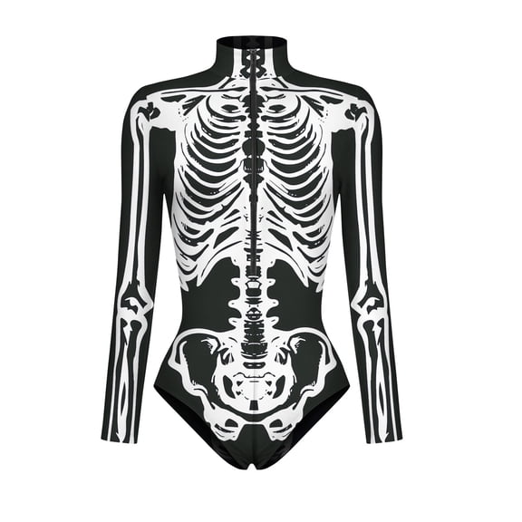 ANINEO Women Long Sleeve Graphic Printed Zipper Skin Tight Garment Party Romper Bodysuit Onesie