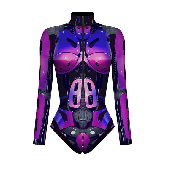 ANINEO Women Long Sleeve Graphic Printed Zipper Skin Tight Garment Party Romper Bodysuit Onesie