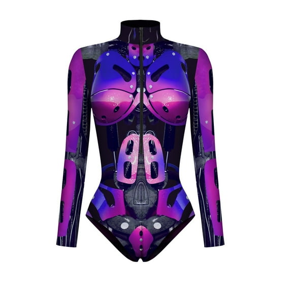 ANINEO Women Long Sleeve Graphic Printed Zipper Skin Tight Garment Party Romper Bodysuit Onesie