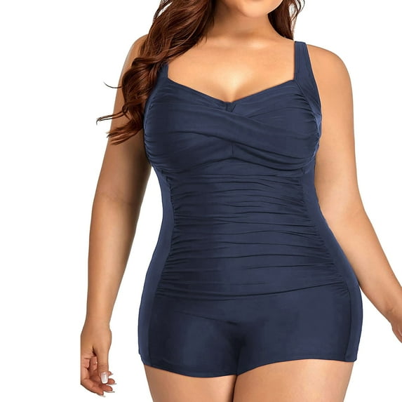 ANINEO Women Monokini Swimsuits Ruched Plus Size Bathing Suits Retro Front Swimwear For Woman Trendy Hawaii Summer Tropical Brazilian Beachwear