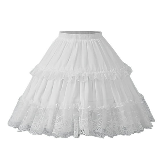 ANINEO Women Petticoat 2 Adjustable Hoop Skirt Lace Short Lolita Vintage Gothic Underskirt For Party Dress Clothes
