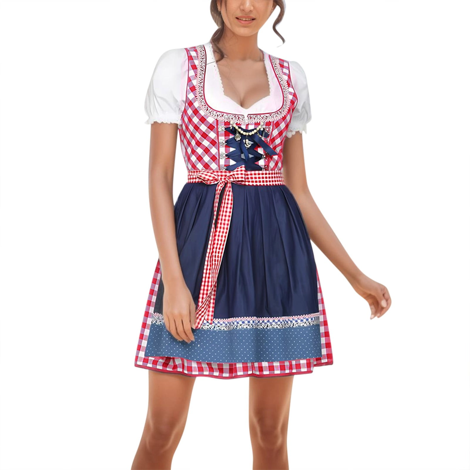ANINEO Women Plus Size German Dress Square Neck Apron Oktoberfest ...
