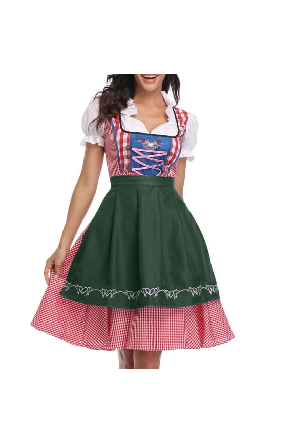 Women Plus Size German Dress Square Neck Apron Oktoberfest Dirndl Comfy Maid Uniform Festival Waitress Girl Clothess