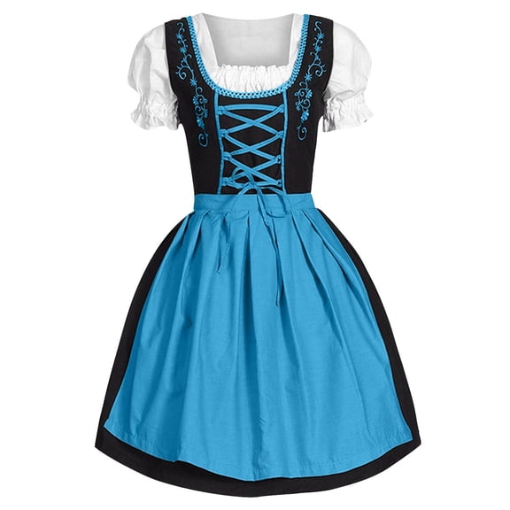 ANINEO Women Plus Size German Dress Square Neck Apron Oktoberfest Dirndl Comfy Maid Uniform Festival Waitress Girl