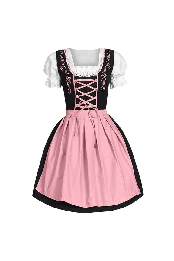 Women Plus Size German Dress Square Neck Apron Oktoberfest Dirndl Comfy Maid Uniform Festival Waitress Girl