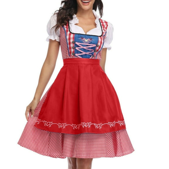 ANINEO Women Plus Size German Dress Square Neck Apron Oktoberfest Dirndl Comfy Maid Uniform Festival Waitress Girl Clothess