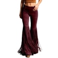 thumbnail image 1 of ANINEO Women Retro Western Fringe Pants For High Waist Flared Trousers Casual Boho Bottoms Solid Color Holiday Daily Female Slacks, 1 of 5