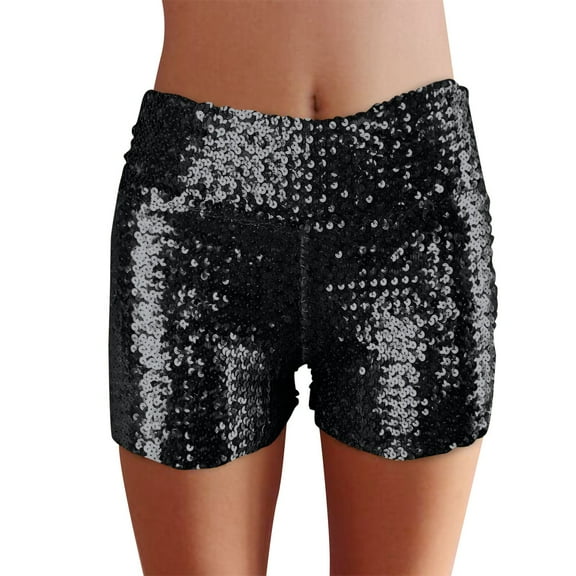 ANINEO Women Sequins Shorts Disco Hot Pants Shiny Glitter Jazz Mini Short Stretch Dance