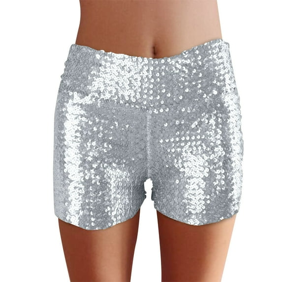 ANINEO Women Sequins Shorts Disco Hot Pants Shiny Glitter Jazz Mini Short Stretch Dance