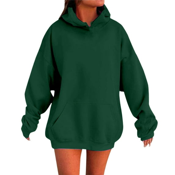 ANINEO Women Solid Color Drop Shoulder Sweatshirt Hoodie Long Sleeve Pullover Tops With Pockets Comfortable Stylish Tops Female Dailywear
