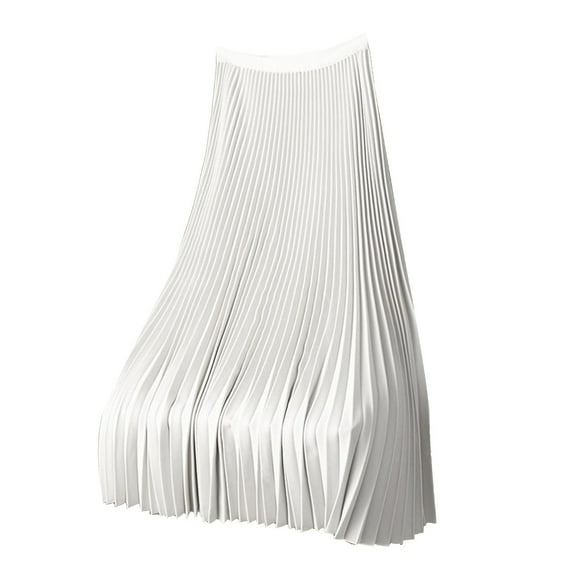 ANINEO Women Solid Color Satin Pleated Skirts Plus Size Versatile Skirts Trendy Female Skirts