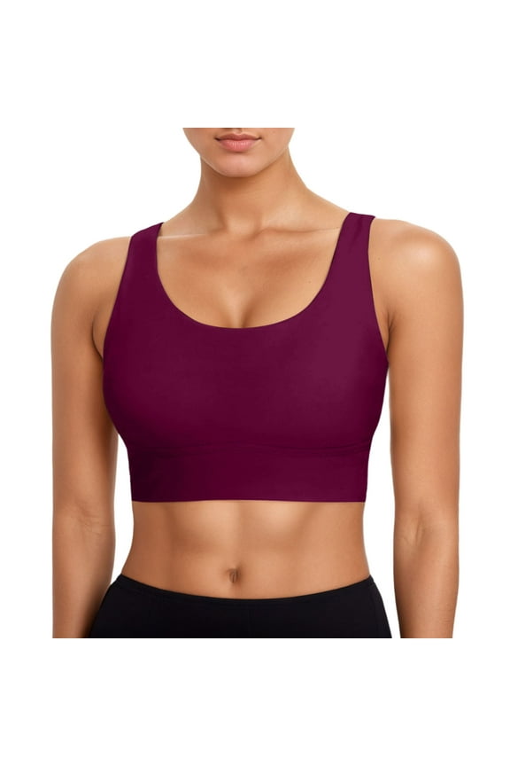 Women Sports Bra Bikini Tops Swim Bra Athletic Swim Tops O-Neck Bathing Tops Solid Color Comfort Brassiere